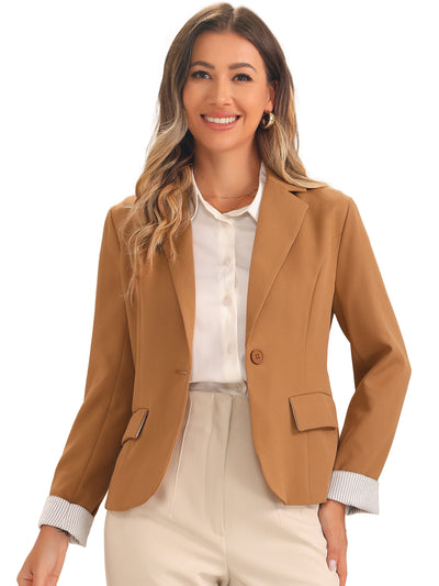 Contrast One Button Notched Lapel Work Office Blazer