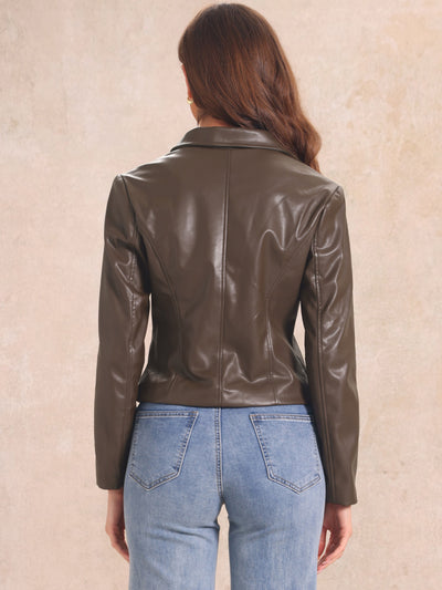 Allegra K Faux Leather Motorcycle Vintage Cropped Moto Biker Jacket