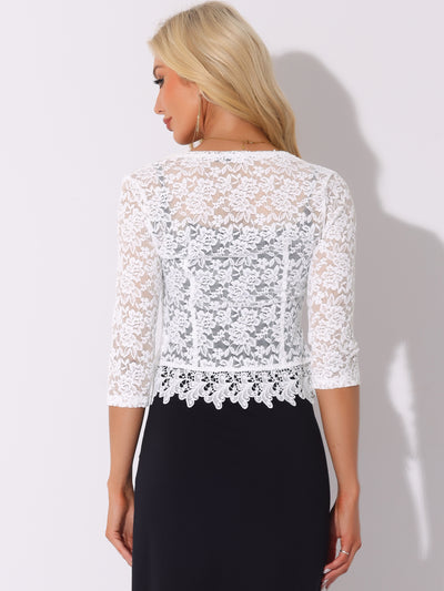 Floral Lace Evening 3/4 Sleeves Formal Elegant Bolero Shrugs