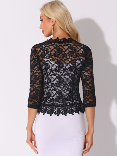 Floral Lace Evening 3/4 Sleeves Formal Elegant Bolero Shrugs