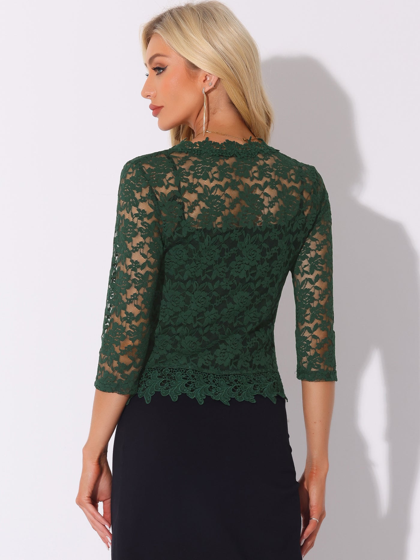 Allegra K Floral Lace Evening 3/4 Sleeves Formal Elegant Bolero Shrugs