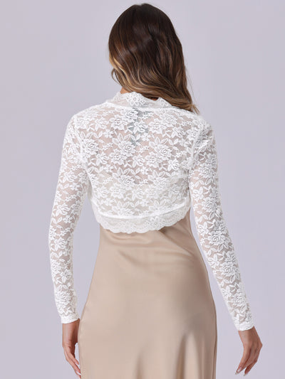 Floral Lace Long Sleeve Open Front Cropped Bolero Shrugs