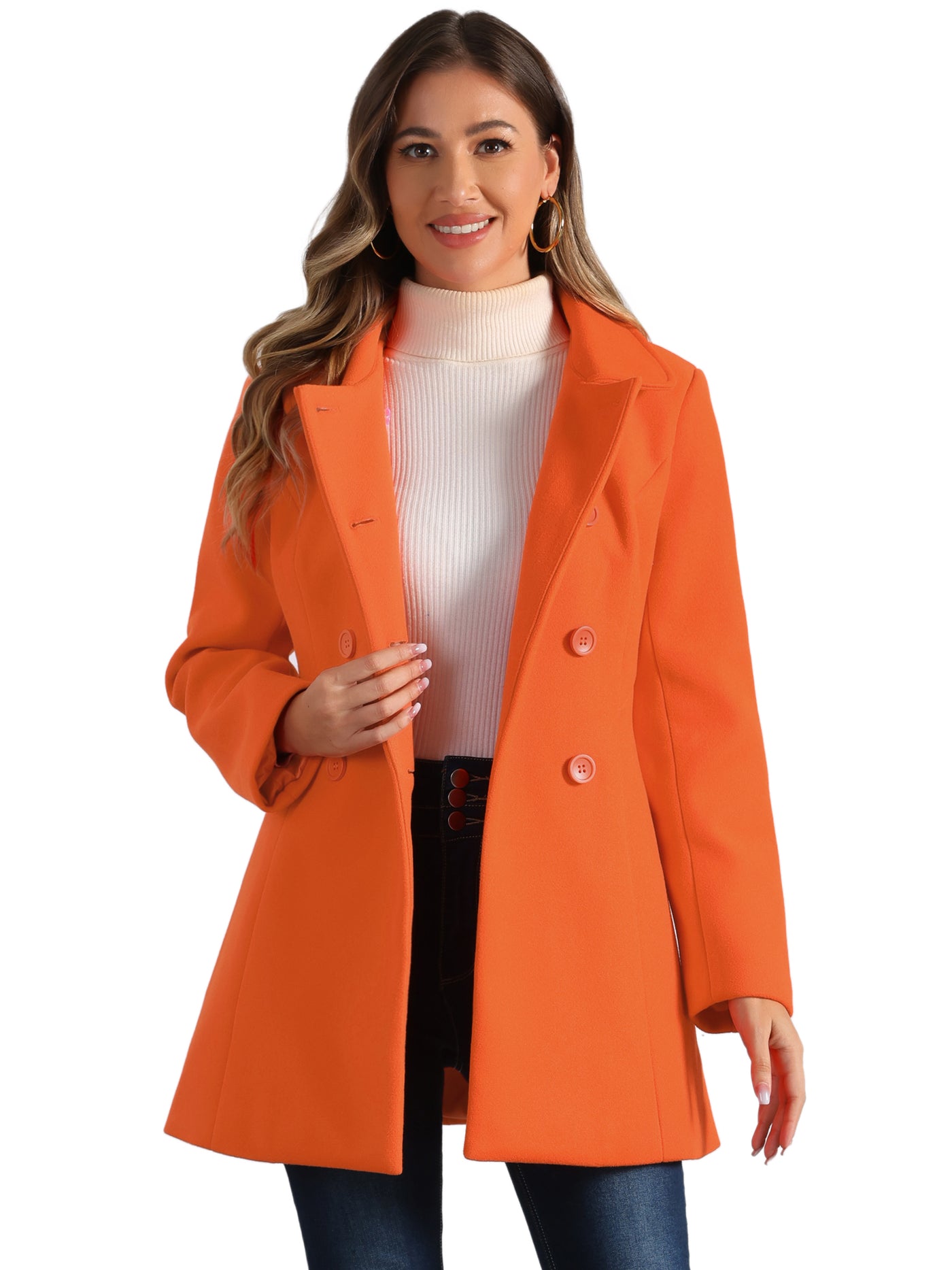 Allegra K Peter Pan Collar Double Breasted Winter Long Trench Pea Coat