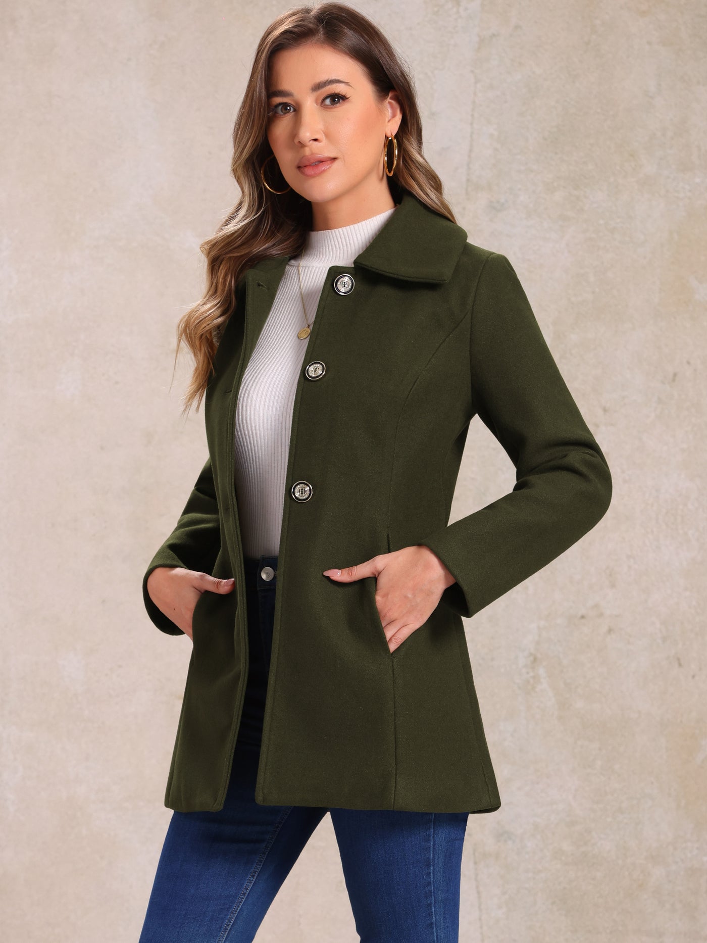 Allegra K Turn Down Collar Overcoat A-Line Single Breasted Winter Coat