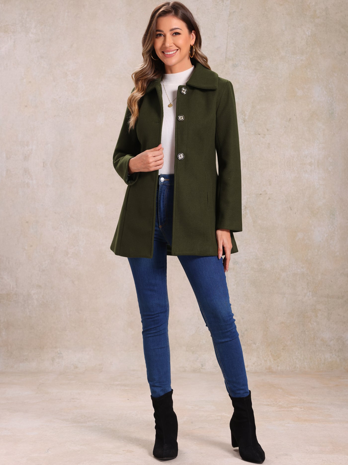 Allegra K Turn Down Collar Overcoat A-Line Single Breasted Winter Coat