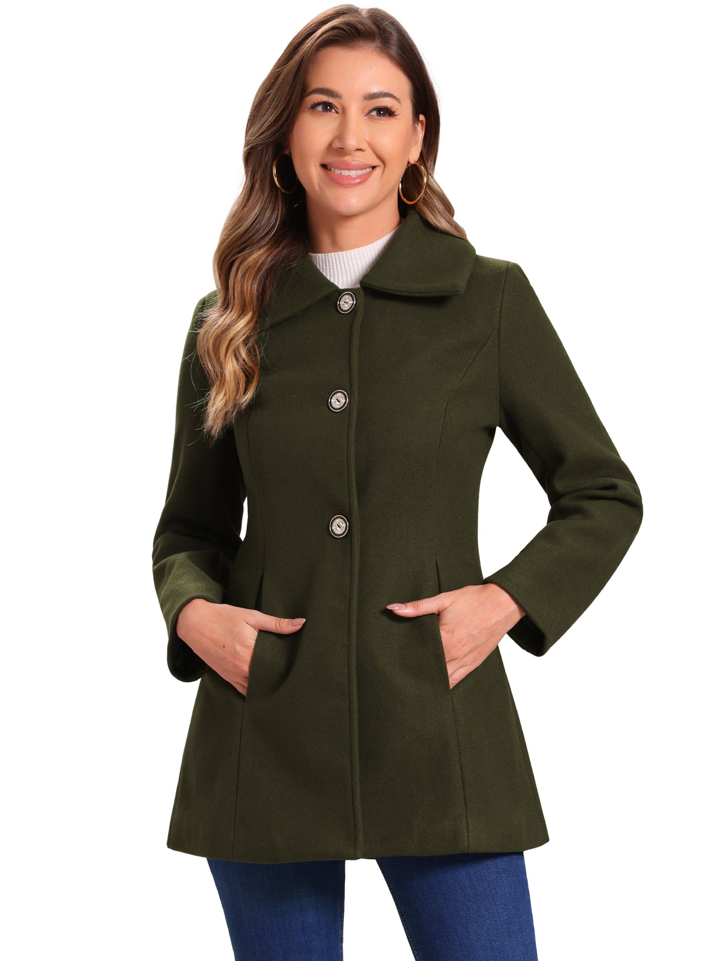 Allegra K Turn Down Collar Overcoat A-Line Single Breasted Winter Coat