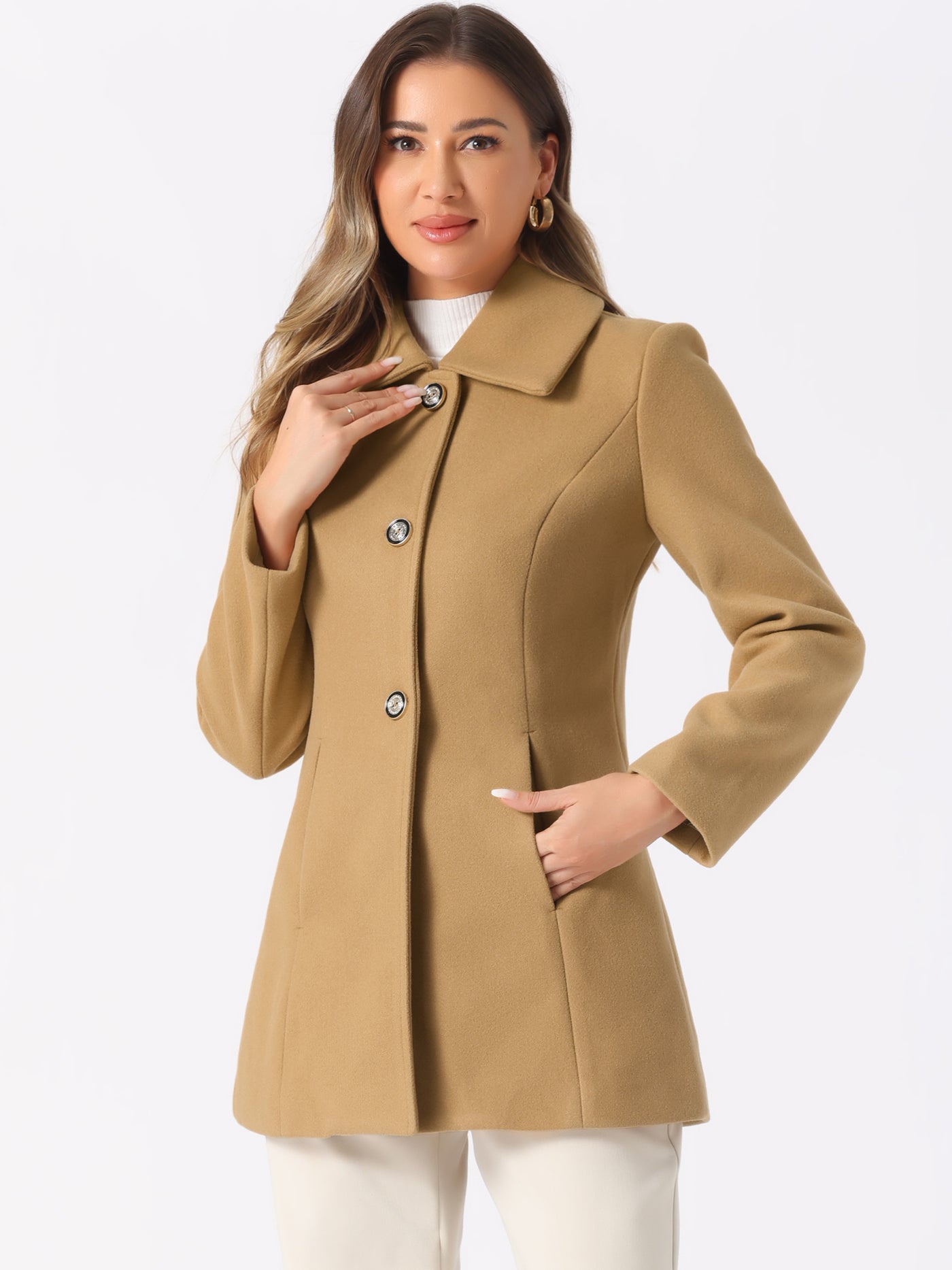 Allegra K Turn Down Collar Overcoat A-Line Single Breasted Winter Coat