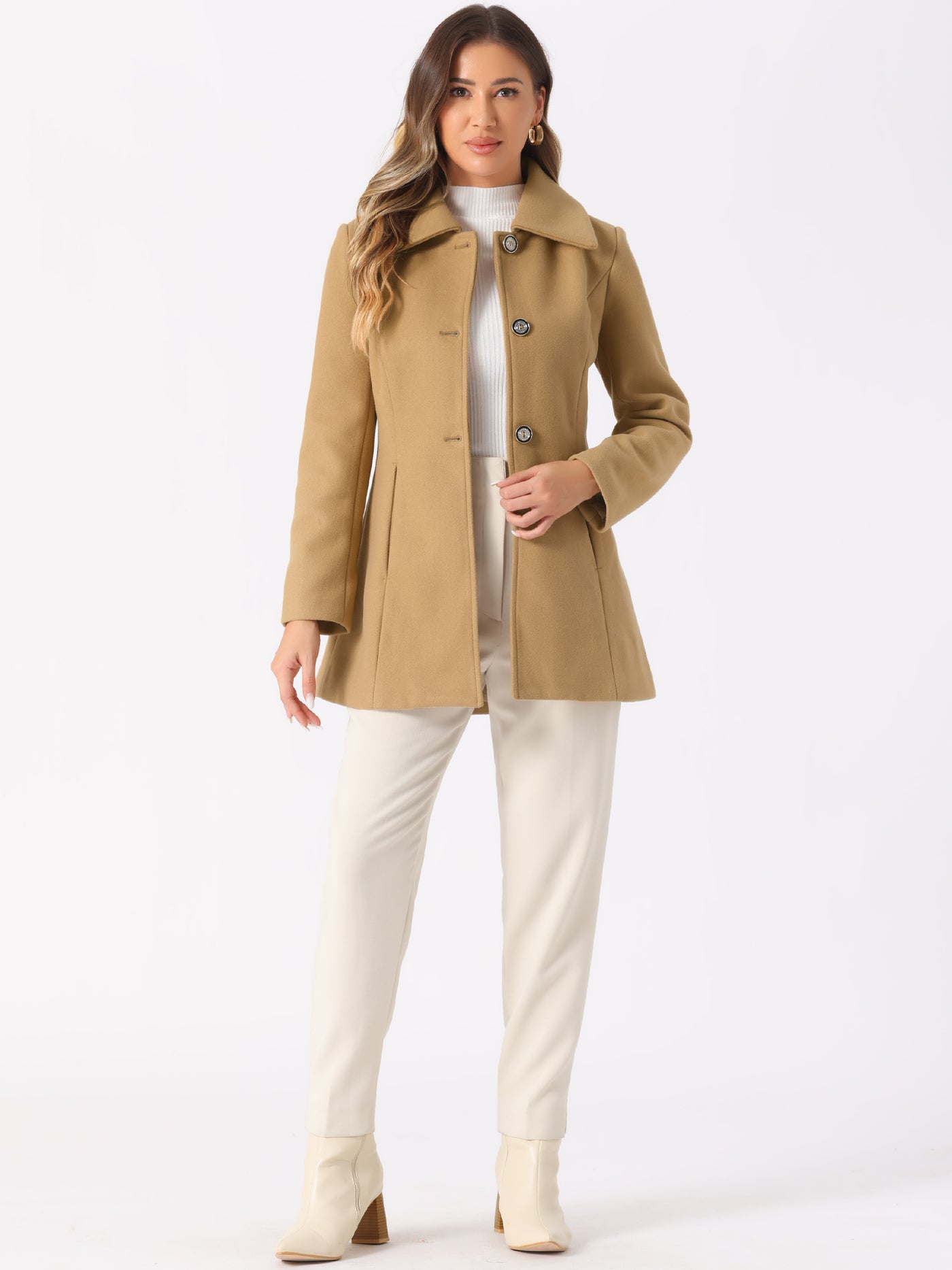 Allegra K Turn Down Collar Overcoat A-Line Single Breasted Winter Coat