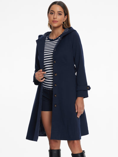 Single Breasted Belted Hooded Winter Pockets Coat