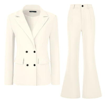 2 Pieces Notched Lapel Double Breasted Blazer and Bell Bottom Pants Business Work Suit Set