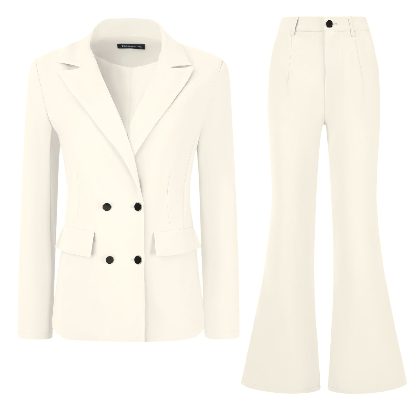 Allegra K 2 Pieces Notched Lapel Double Breasted Blazer and Bell Bottom Pants Business Work Suit Set