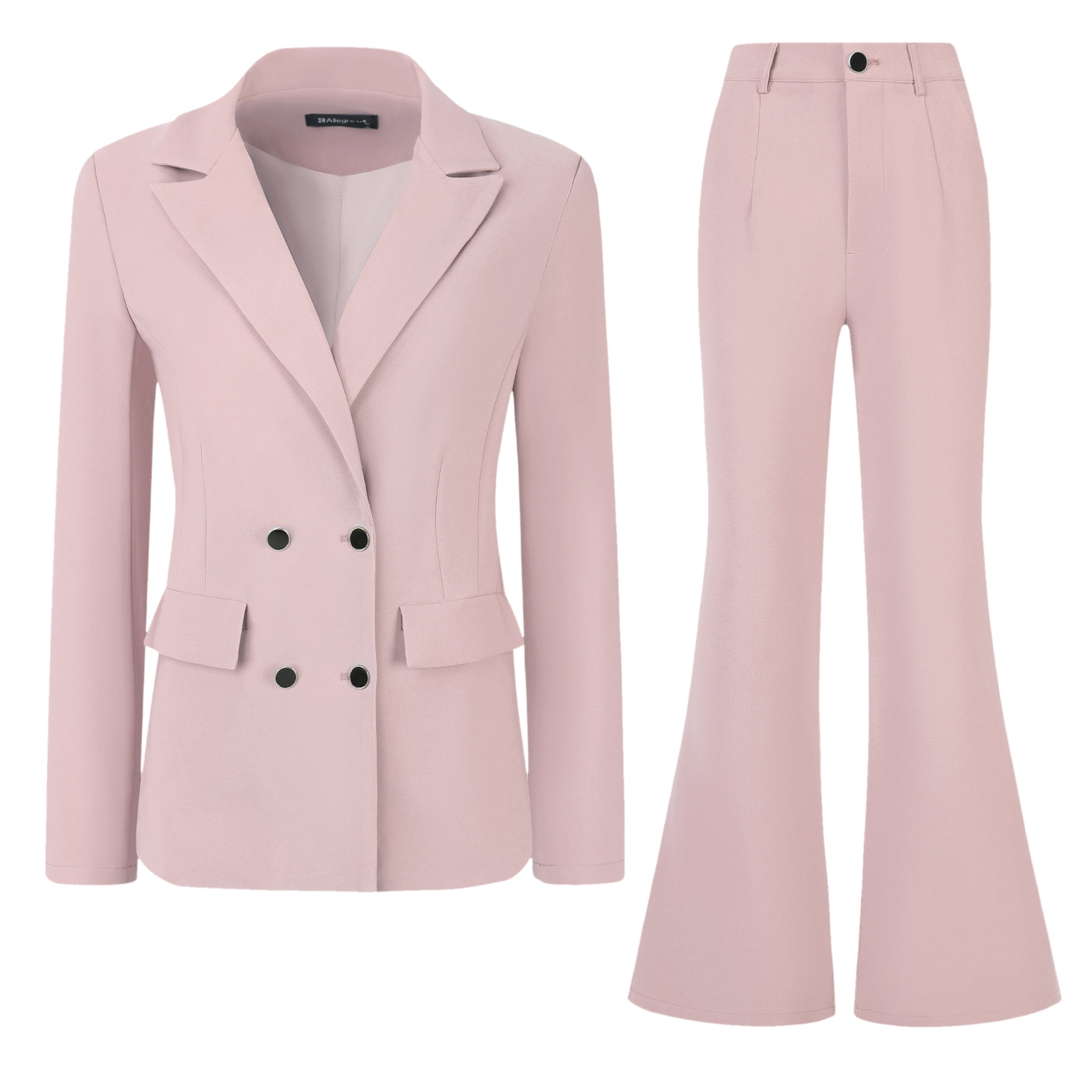 Allegra K 2 Pieces Notched Lapel Double Breasted Blazer and Bell Bottom Pants Business Work Suit Set