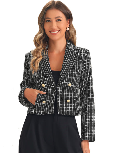 Notched Lapel Buttons Long Sleeve Textured Cropped Jacket