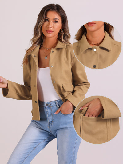 Long Sleeve Button Pocketed Cropped Jacket Coat