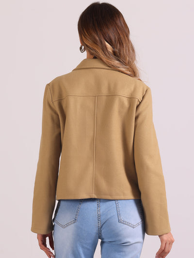 Long Sleeve Button Pocketed Cropped Jacket Coat