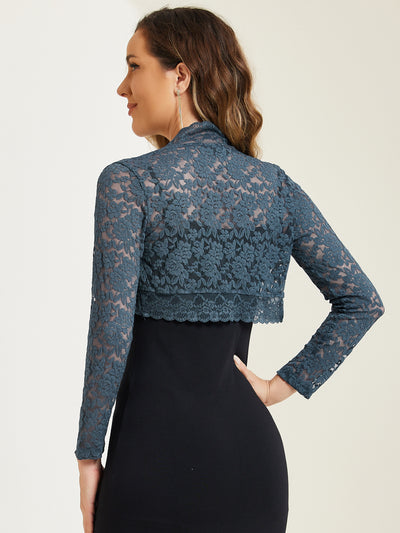 Elegant Sheer Floral Lace Crop Cardigan Bolero Shrug