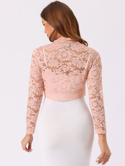 Elegant Sheer Floral Lace Crop Cardigan Bolero Shrug Top