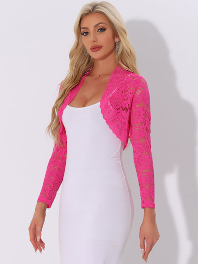 Elegant Sheer Floral Lace Crop Cardigan Bolero Shrug Top