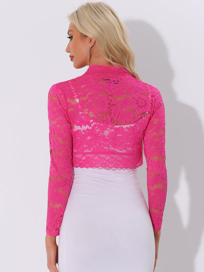 Elegant Sheer Floral Lace Crop Cardigan Bolero Shrug Top