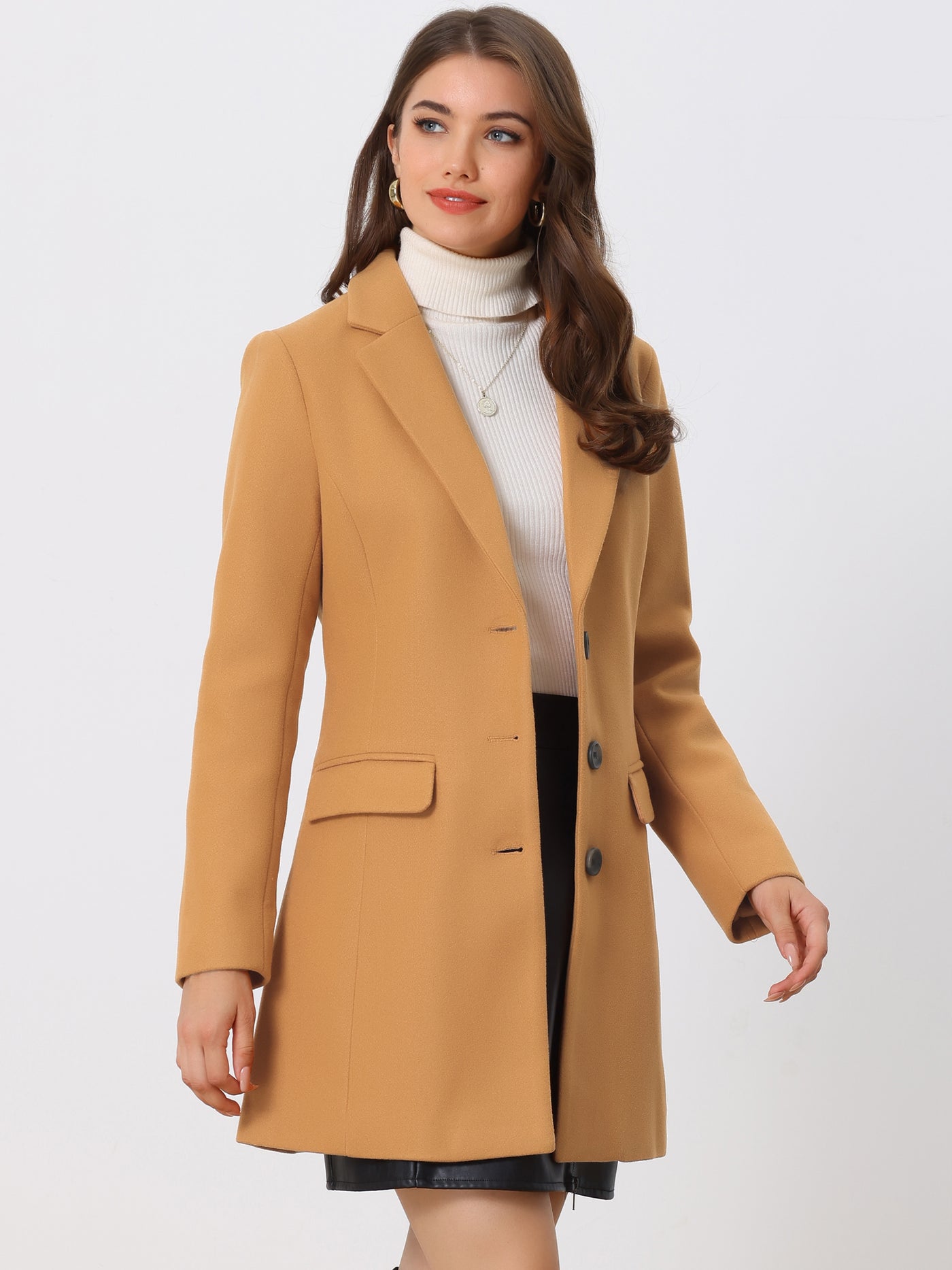 Allegra K Notched Lapel Single Breasted Winter Outwear Long Coat