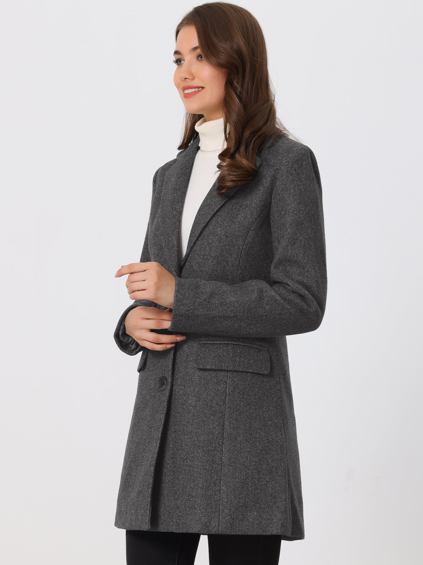 Allegra K Notched Lapel Single Breasted Winter Outwear Long Coat