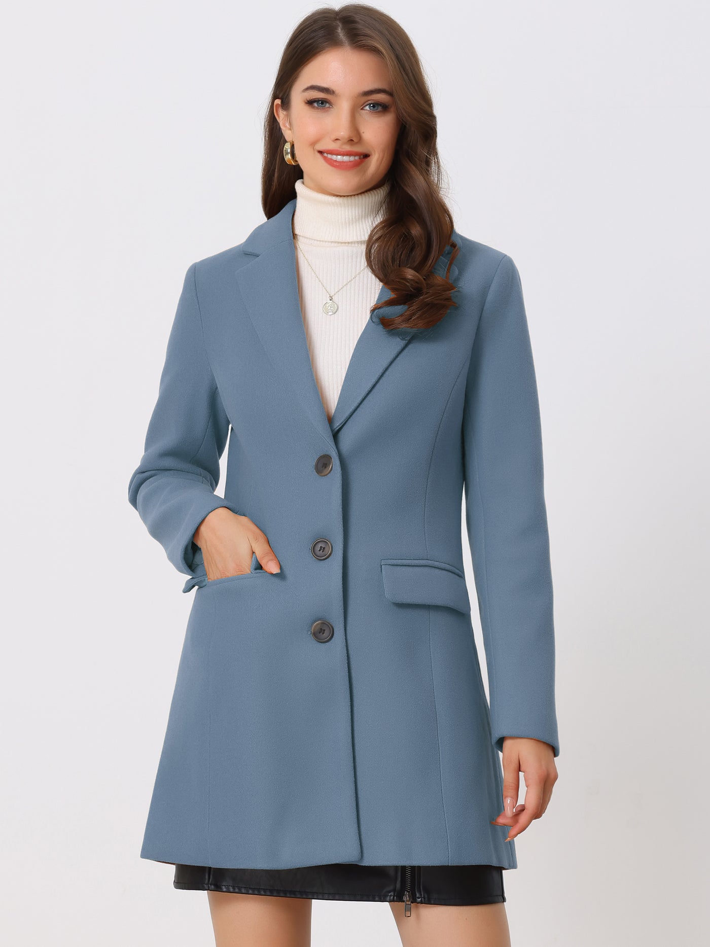 Allegra K Notched Lapel Single Breasted Winter Outwear Long Coat