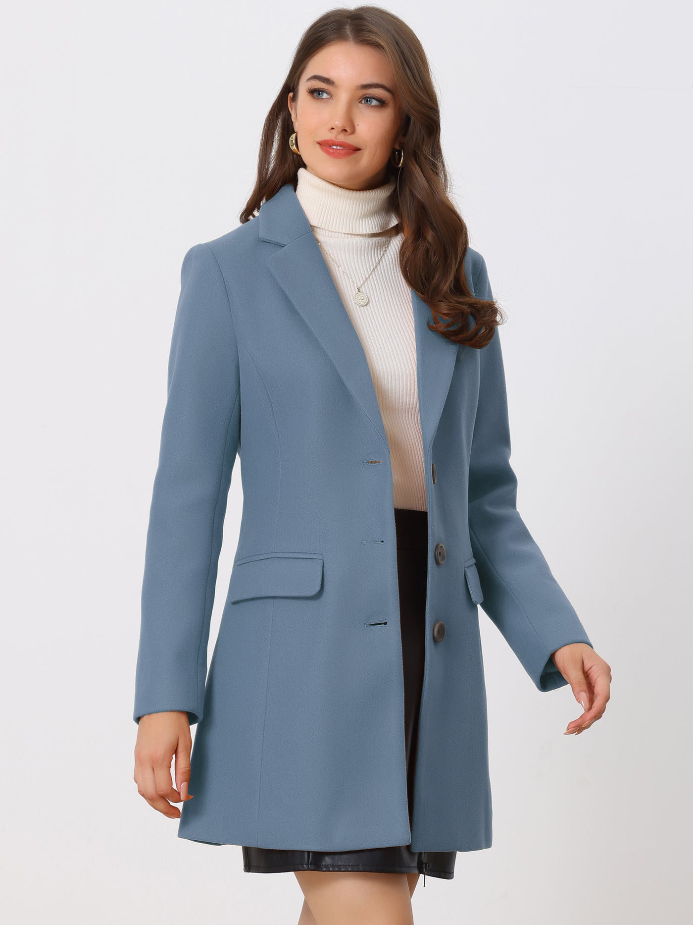 Allegra K Notched Lapel Single Breasted Winter Outwear Long Coat