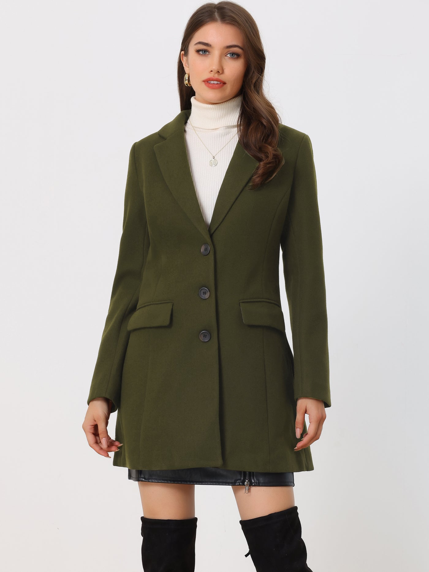 Allegra K Notched Lapel Single Breasted Winter Outwear Long Coat