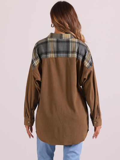 Plaid Patchwork Long Sleeve Casual Waffle Shacket Shirt