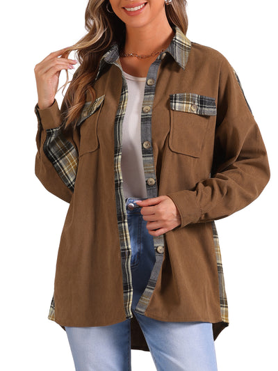 Plaid Patchwork Long Sleeve Casual Waffle Shacket Shirt