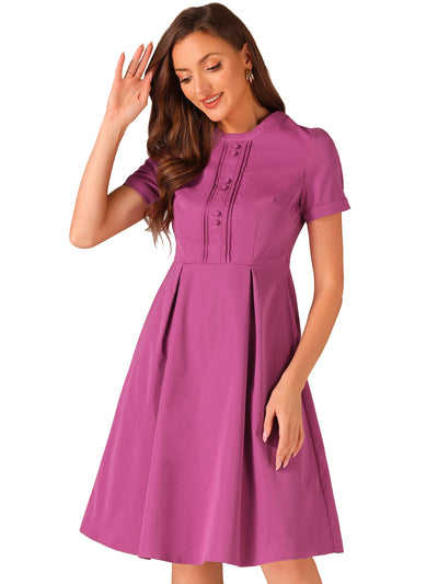 Vintage Round Neck Short Sleeve Pleated 1950s Midi Dress