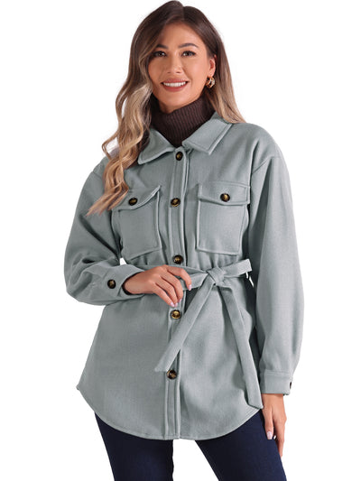 Solid Color Button Down Peacoat Belted Casual Trench Jacket