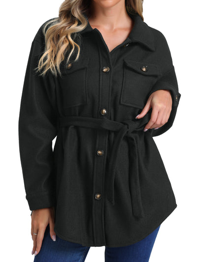 Solid Color Button Down Peacoat Belted Casual Trench Jacket