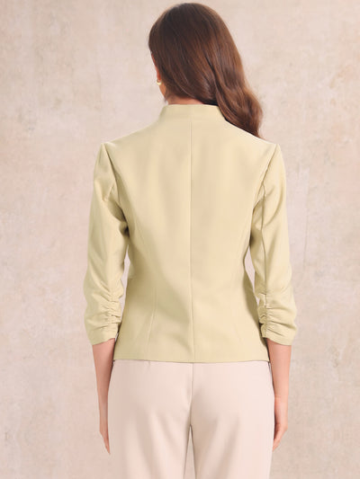 3/4 Sleeved Zipper Pockets Open Front Work Office Casual Blazer