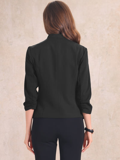 3/4 Sleeved Zipper Pockets Open Front Work Office Casual Blazer