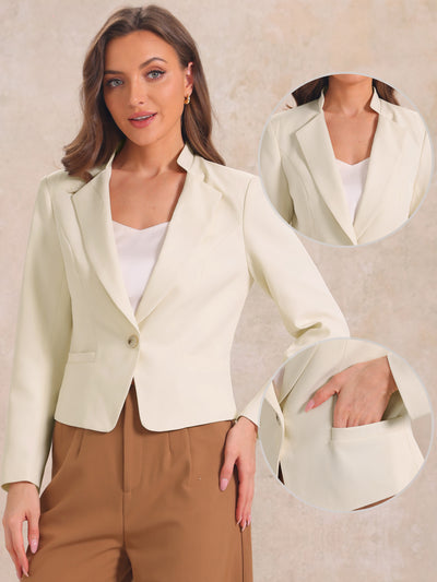 Long Sleeve Lapel Button Pockets Casual Work Cropped Blazer