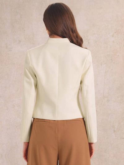 Long Sleeve Lapel Button Pockets Casual Work Cropped Blazer