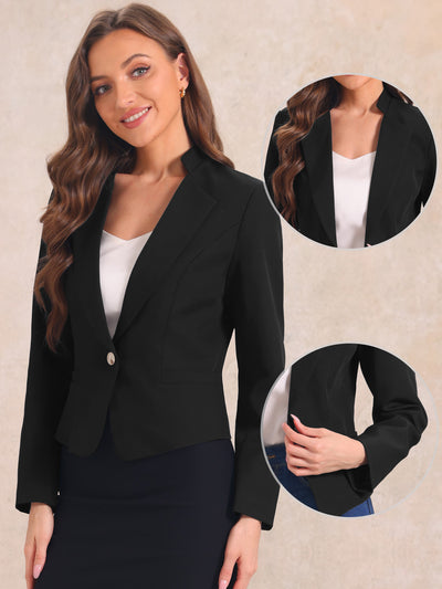 Long Sleeve Lapel Button Pockets Casual Work Cropped Blazer