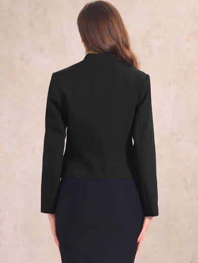 Long Sleeve Lapel Button Pockets Casual Work Cropped Blazer