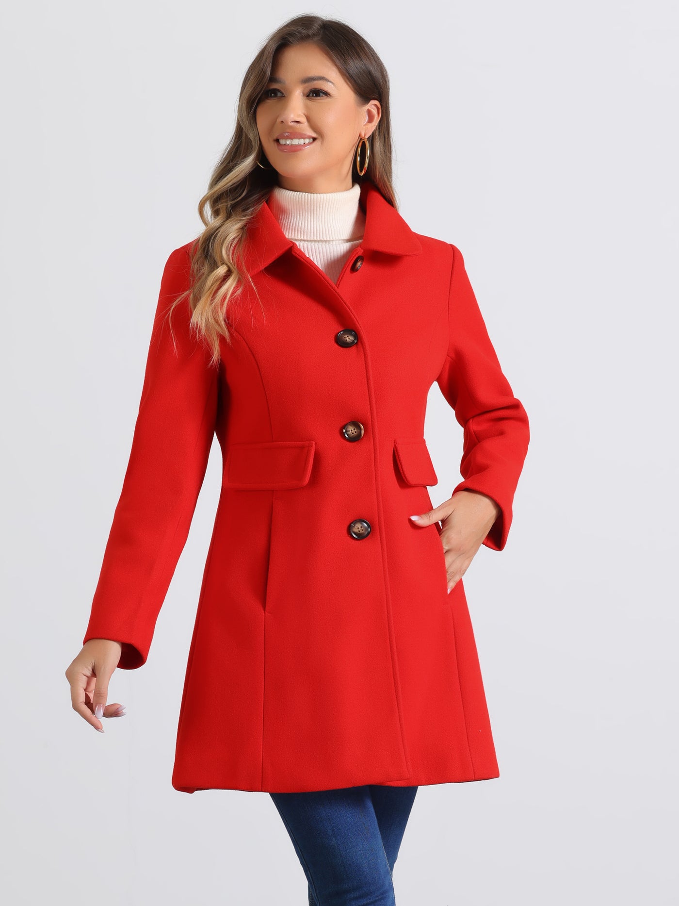 Allegra K Winter Overcoat Peter Pan Collar Single Breasted Outwear Pea Coat