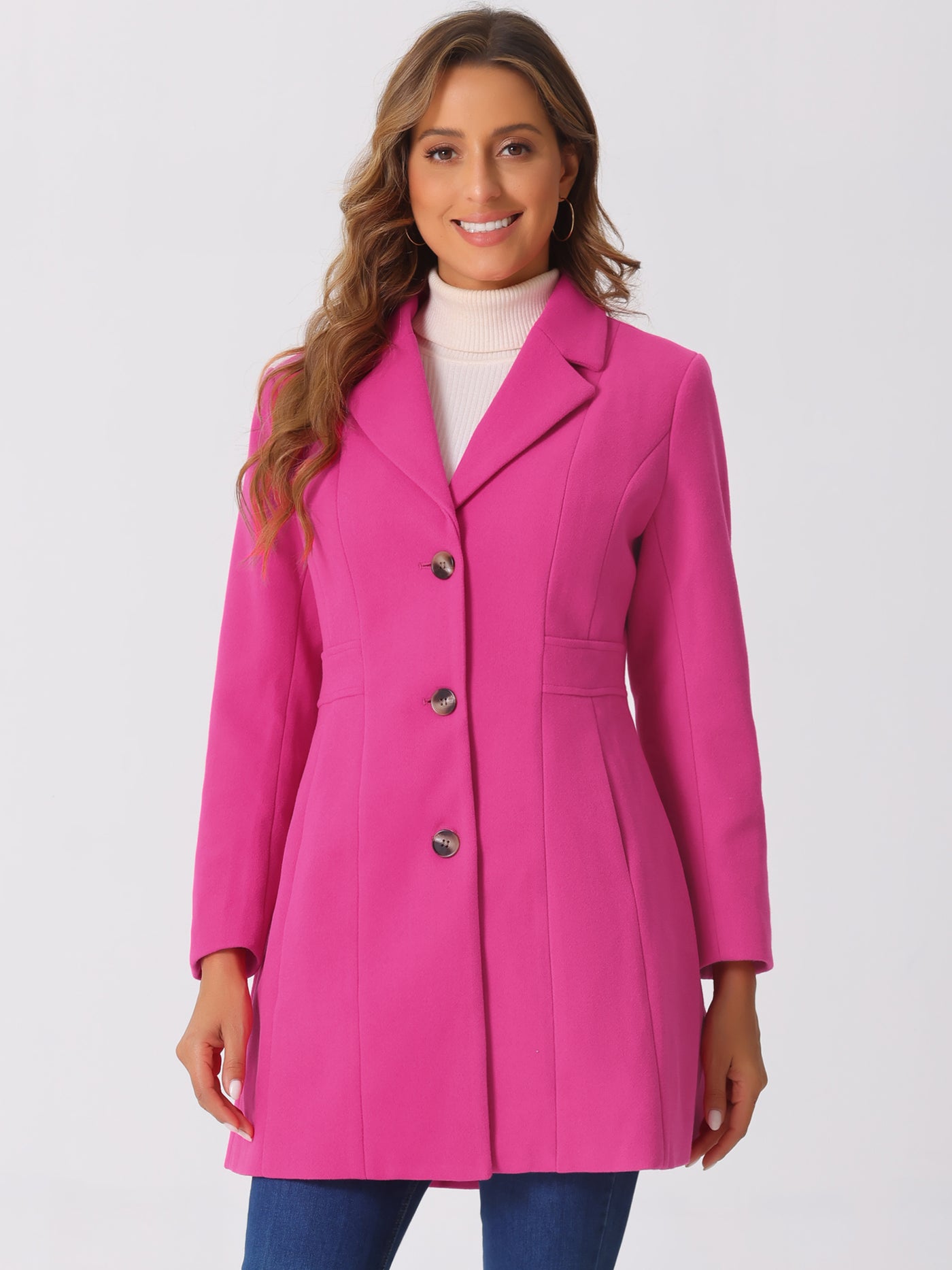 Allegra K Single Breasted Notched Lapel Outerwear Winter Coats