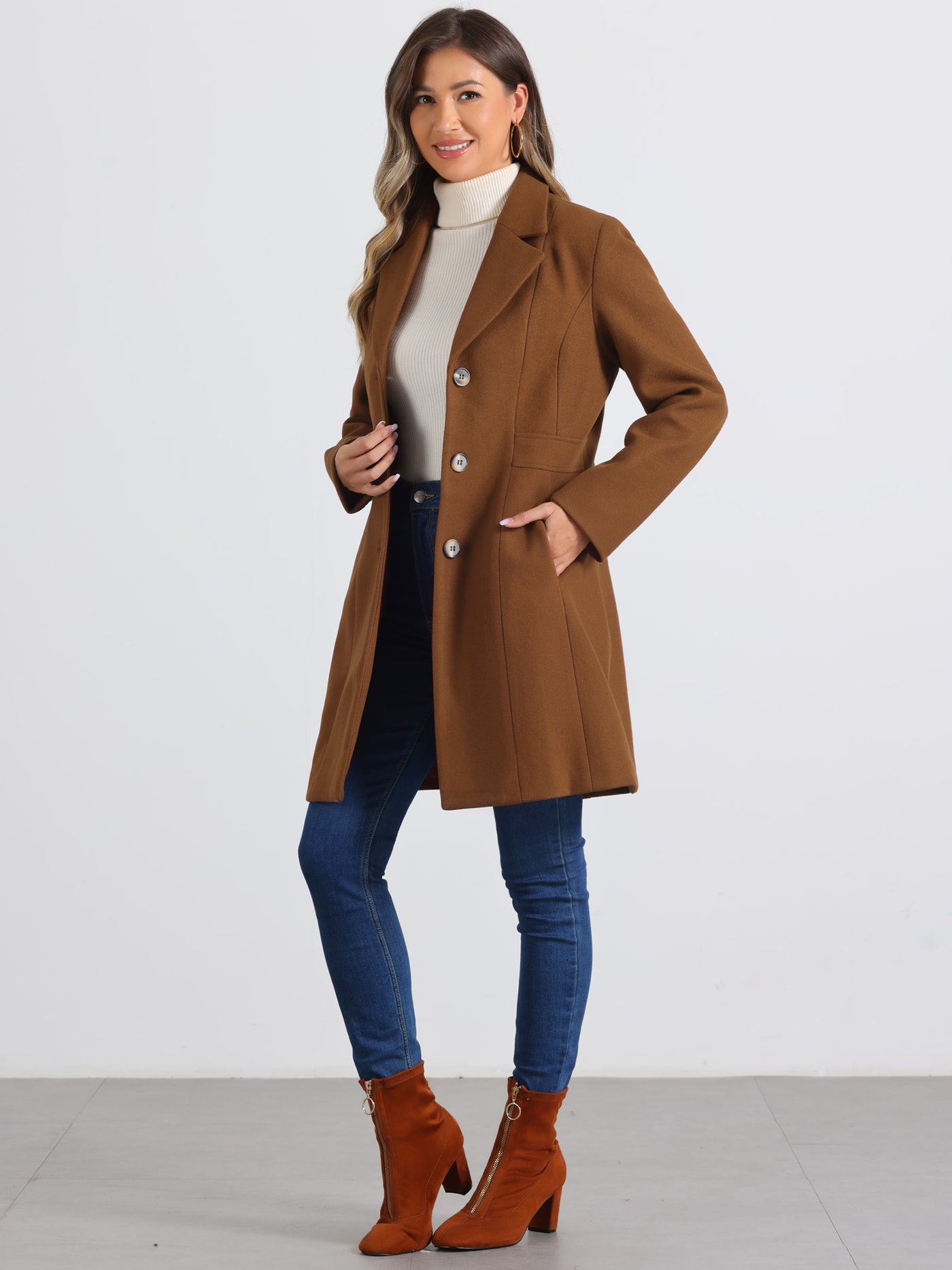 Allegra K Single Breasted Notched Lapel Outerwear Winter Coats