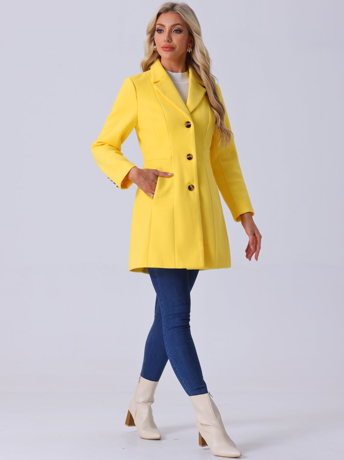 Allegra K Single Breasted Notched Lapel Outerwear Winter Coats