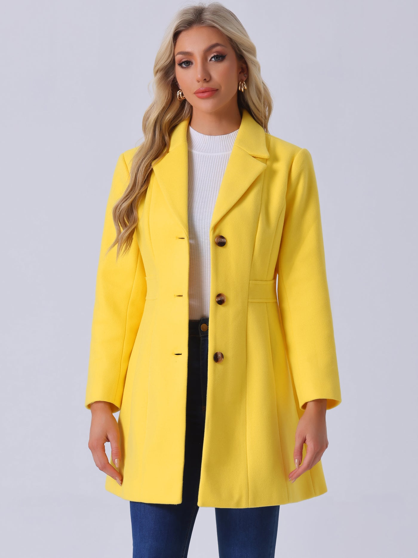 Allegra K Single Breasted Notched Lapel Outerwear Winter Coats