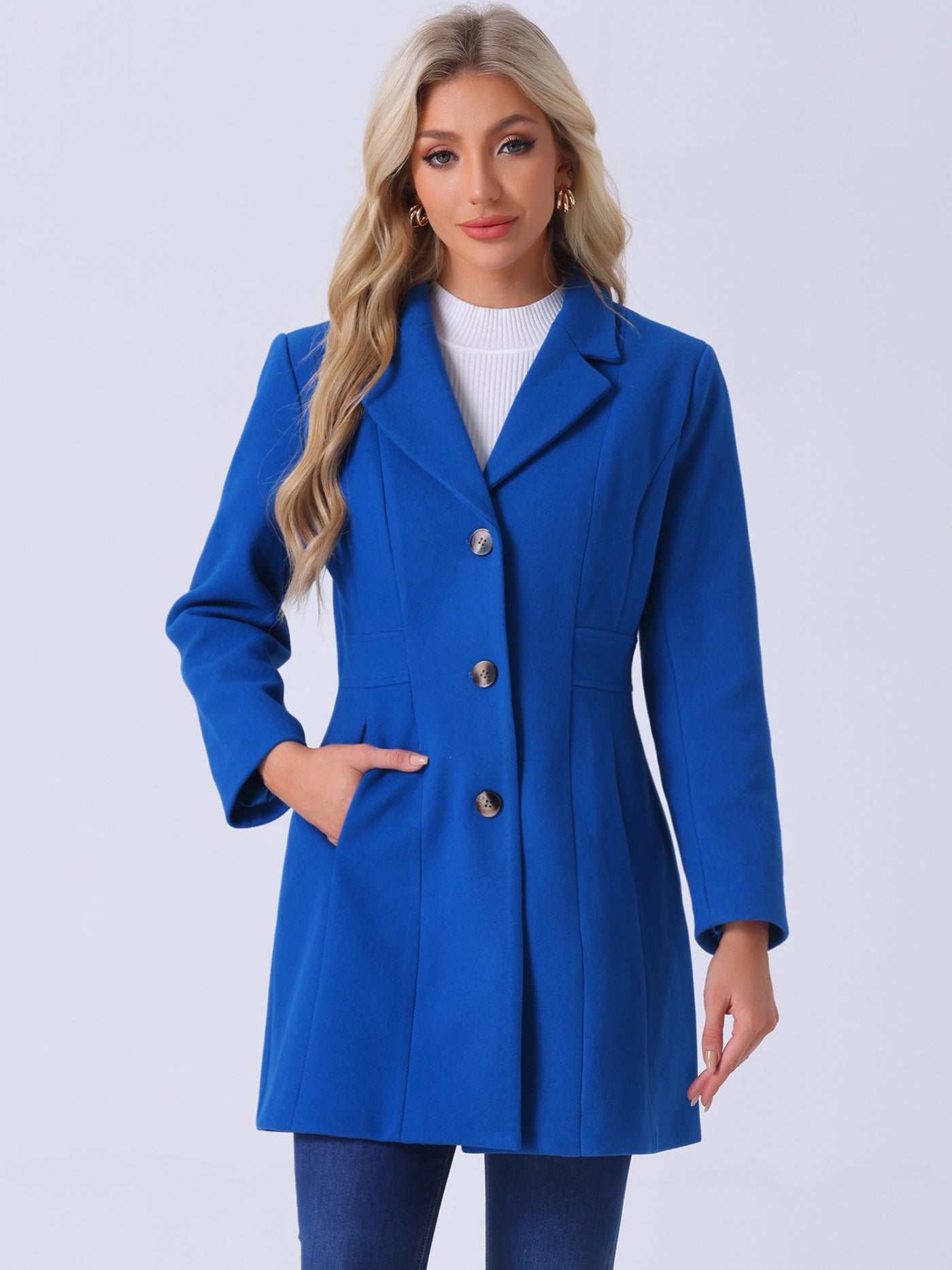 Allegra K Single Breasted Notched Lapel Outerwear Winter Coats