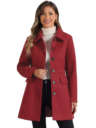 Peter Pan Collar Flap Pocket Single Breasted Button Long Coat