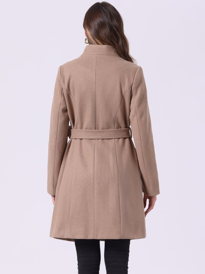 Belted Stand Collar Winter Fully Lined Belted Coats