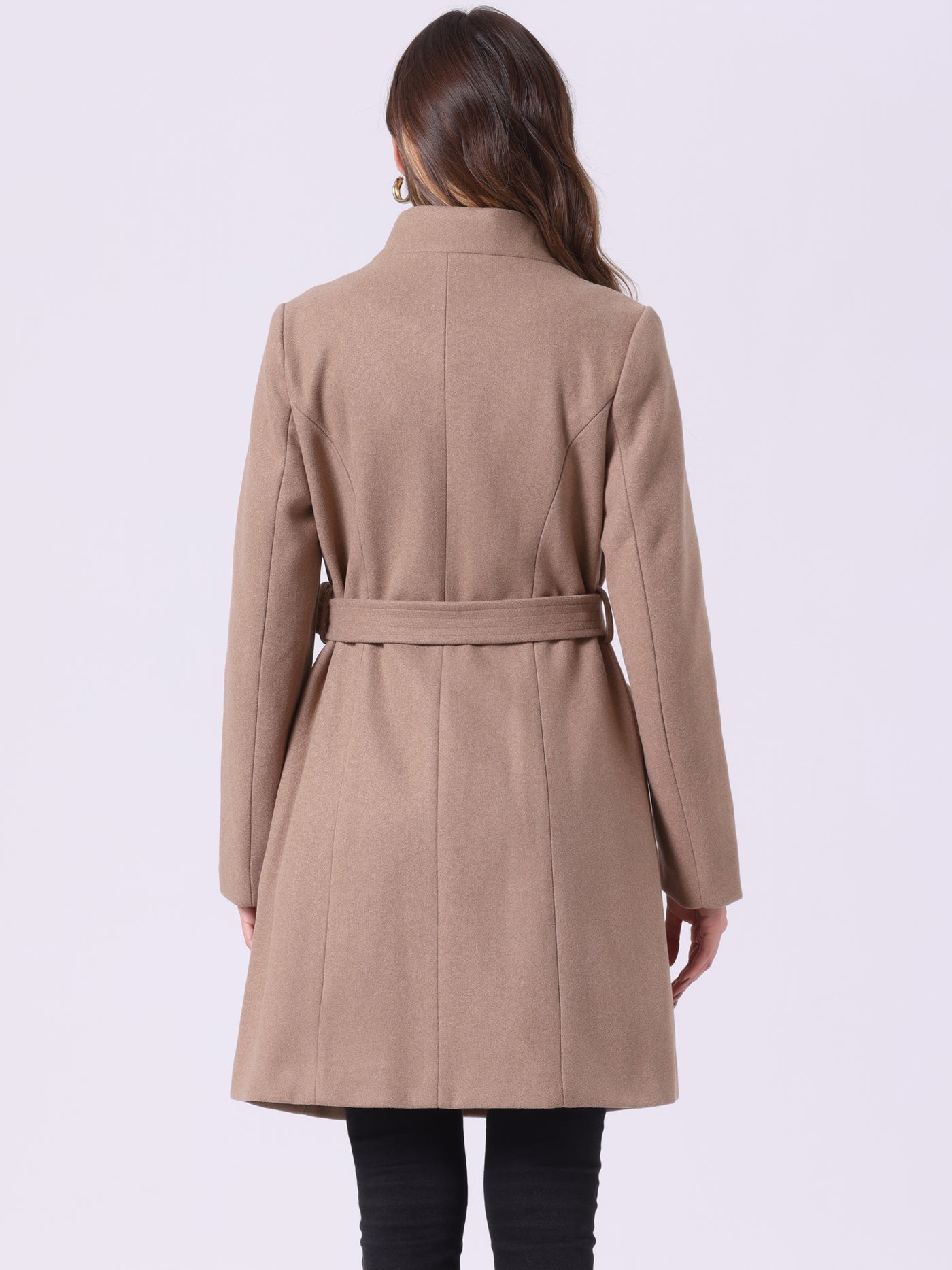 Allegra K Belted Stand Collar Winter Fully Lined Belted Coats