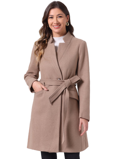 Belted Stand Collar Winter Fully Lined Belted Coats