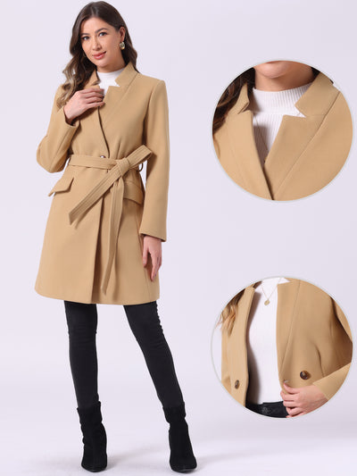 Belted Stand Collar Winter Fully Lined Belted Coats